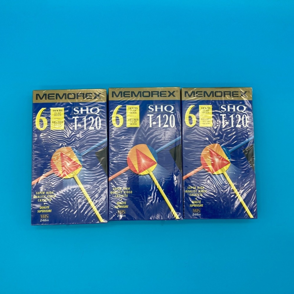 Memorex SHQ T-120 VHS Video Cassette Tapes - 3 Pack Sealed New Old Stock